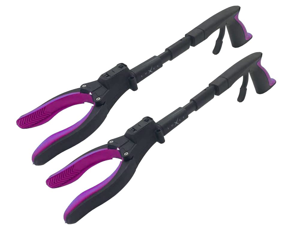 Luxet Greifwerkzeug, 48,3 cm, Aluminium, magnetische Klaue mit LED-Licht, leicht, faltbar, Greifwerkzeug, Greifer für ältere Menschen, Greifwerkzeug, Müllpicker, Greifer, Rosa, 2 Stück