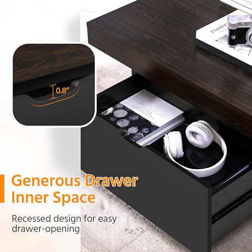 Yaheetech YT-00131374 Wood Coffee Table, Square Coffee Table With 2 Storage Drawers, 35.4 In Living Room Center Table For Home, Office, Lounge, Black & Espresso thumb #4