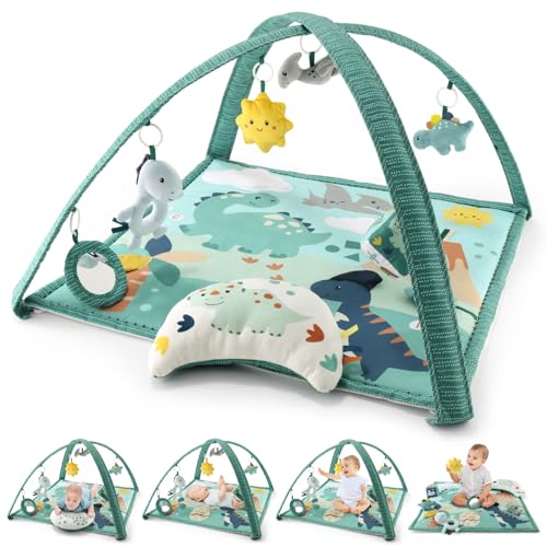 Image of The Peanutshell Unisex Baby Play Gym & 7-in-1 Play Mat - Playmat Baby Toys 0-6, 6-12 Months Tummy Time Mat with Hanging Toys, Soft Padded Mat for Newborns, Infants - Dino