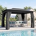 Outsunny 10' x 12' Outdoor Patio Gazebo, Heavy Duty Gazebo Canopy Shelter with Double Roof, Curtains, Netting, Steel Frame, UPF30+ Protection, Ceiling Hooks for Lawn, Backyard, Deck, Dark Gray