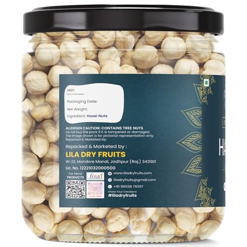 Image of LILA DRY FRUITS Hazelnuts 500 Grams | Roasted & Unsalted Hazel Nuts | Delicious Nut Snack for Baking and Snacking | Rich in Protein and Fibre | Premium Exotic Nut Dry Fruit Perfect for Giftings