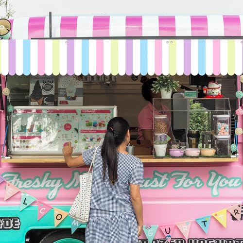 Image of Preboun 3 Pcs Carnival Awning Decorations Tent Circus Hanging Decorations Carnival Banner Concession Stand Sign Canopy Awning for Pirate Summer Party, 9.84''x78.74'' (Warm Color)