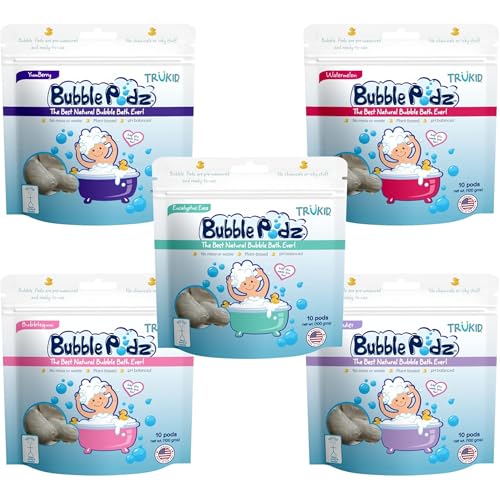 Image of TruKid Bubble Podz Bubble Bath Bundle for Baby & Kids, Gentle Refreshing Bath Bomb for Sensitive Skin, pH Balance 7 for Eye Sensitivity, Natural Moisturizers and Ingredients, Five SCENTS