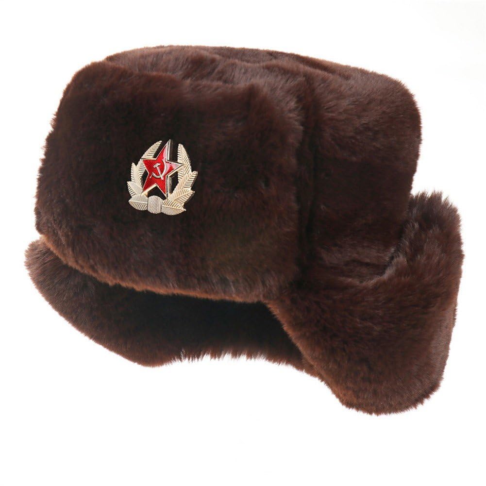 Sombrero De Unisex con Insignia Militar Soviética, Sombreros De Bombardero, Sombrero De Invierno Aire Libre con Orejeras, Sombrero De Caza De Felpa para Esquiar, Uso Diario