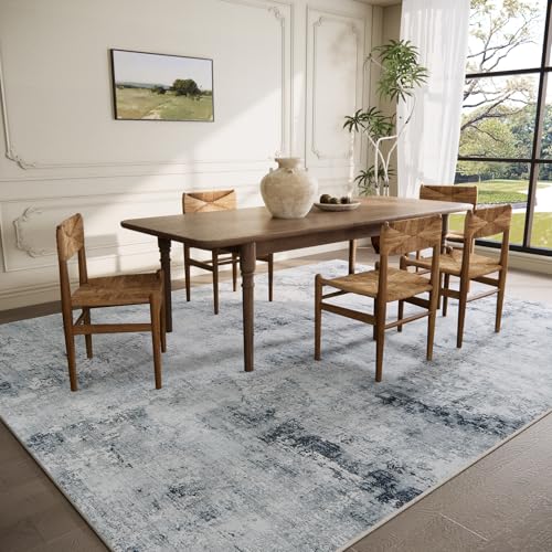 8x10 Area Rugs Washable Rug: Large Living Room Rug Stain Resistant Distressed Vintage Non Slip Low Pile Faux Wool Soft Carpets for Bedroom Bedside Farmhouse Nursery Dining Room