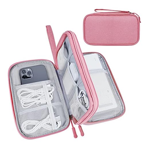 Lcsmaokin Electronics Travel Organizer,Portable Waterproof Electronic Travel Storage Bag for Small Charging Cord Storage,Charger,Small Electronics,SD Card etc,for Travel,Business - Pink