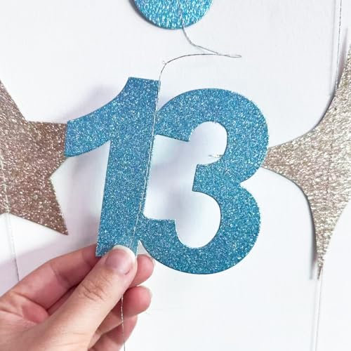 Image of Champagne Gold Blue 13th Birthday Decorations Number 13 Circle Dot Star Garland Streamer Banner Backdrop for Girls Boys Official Teenager Cheers to 13 Years Old Happy 13th Birthday Party Supplies