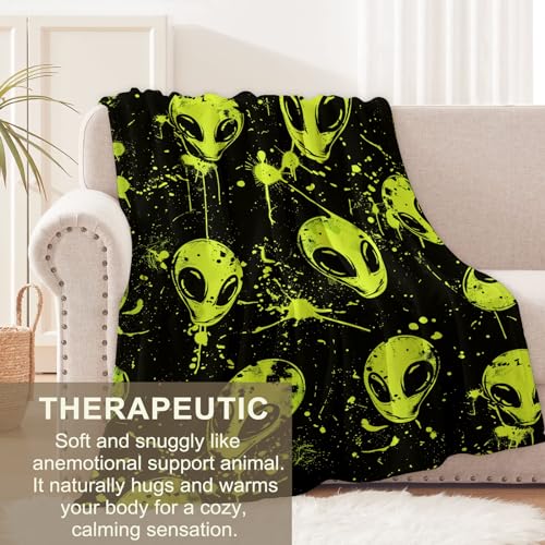 Cromcu ALIENBT40515015060 Alien Blanket For Adults Kids Boys, Flannel Alien Blankets Gifts, Street Art Style Alien Throw Blanket For Sofa Couch Bed Living Room Soft Warm Cozy Alien Decor 60 Inch X 50 Inch thumb #2