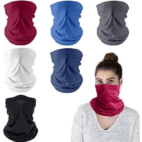 Face Coverings 6 Pack, Multifunctional Headwear Bandana Face Scarf Tube Snood, Windproof Motorcycle Cycling Face Cover Balaclava Bandanas Neck Gaiter Headband Snoods for Men Women Sun Protection Cover