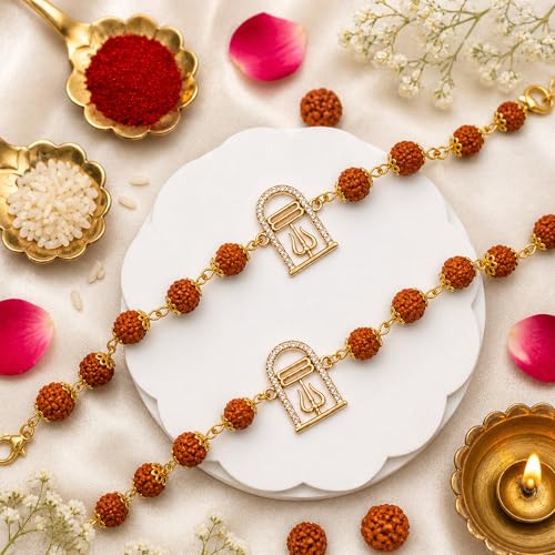 Image of To The Nines Rudraksha Rakhi for Brother with Tilak Material & Greeting Card - Set of 2 Rakhi