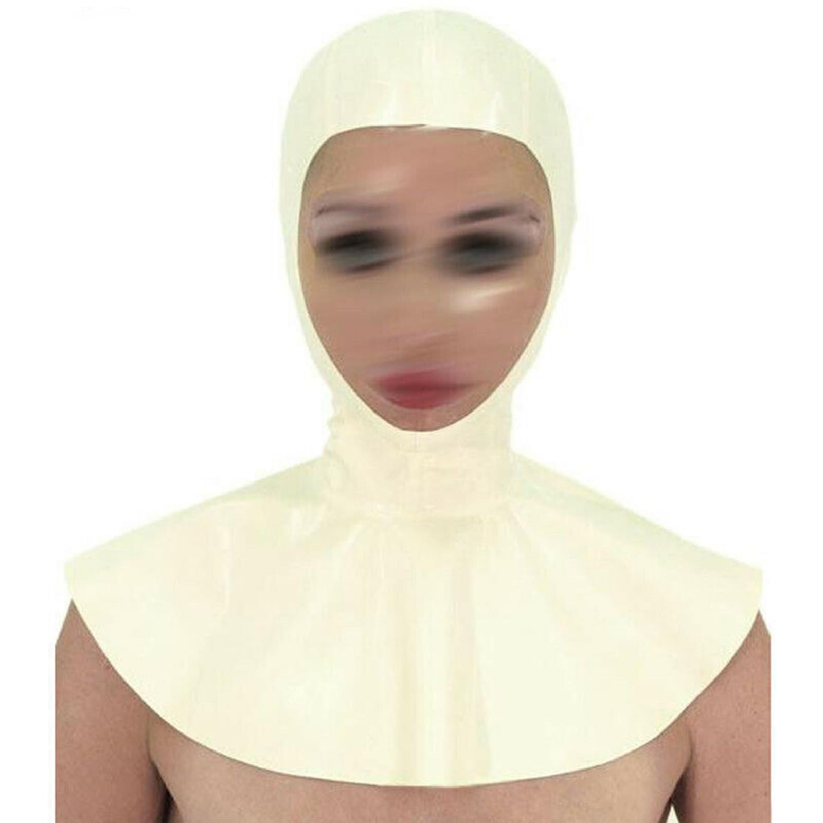 DSPENGS Latex Hood BDSM Unisex Open Eyes Mouth Rubber Head Mask Party Decoration Handmade for Cosplay Clubwear(Size:M-65CM)