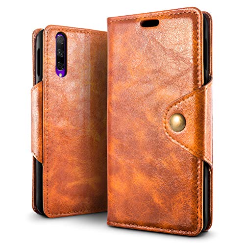 SLEO Funda para Huawei P Smart Pro Cuero Funda Ranuras para Tarjetas,Cierre Magnético Soporte Plegable Flip Case Protección De Cuerpo Completo Carcasa Cover para Huawei P Smart Pro - Marrón