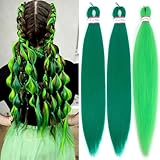 Col Bling Green Braiding Hair Pre Stretched 24 Inch 3 Packs Long Braid Synthetic Braiding Hair Extensions for Woman Yaki Texture Hair Extensions for Stage Party Halloween Costume Cosplay