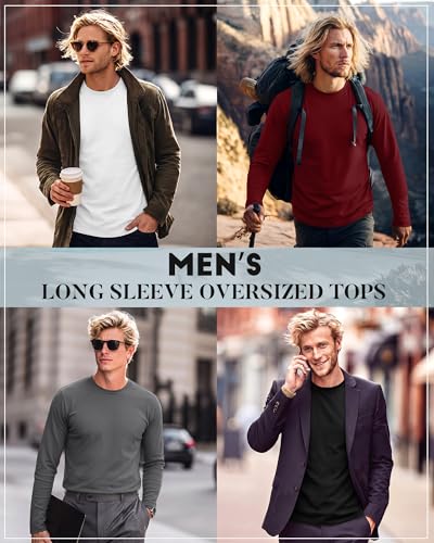 Image of August Alley 4 Pack Men's Big and Tall Cotton Shirts L-7xl, Long Sleeve Oversized Tops Loose Casual Large T-Shirts Basic Tee