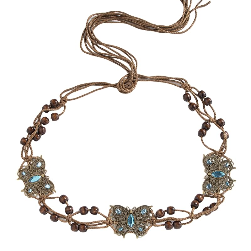 Belts Bohemian Woven Rope Design with Blue Butterfly, Stylish Rope Belt for Accessories, Ideal for Casual Wear, 1 Piece