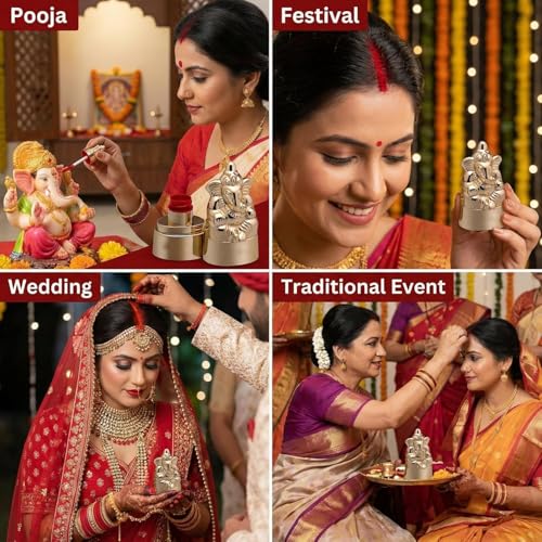 Image of Ganesh Statue Organic Sindoor Powder for Women - 100% Natural Kumkum, Traditional Sindhuram for Forehead & Puja Tilak, Long-Lasting (Red&Maroon)