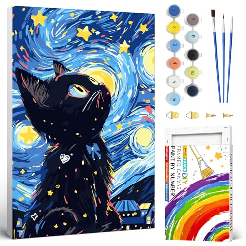 Adult Paint Numbers with Coloured Box, Cat Painting by Numbers Adult, Starry Sky Paint Kits for Home Decoration and Gift 20 x 30 cm Adult Paint Numbers with Coloured Box, Cat Painting by Numbers Adult, Starry Sky Paint Kits for Home Decoration and Gift 20 x 30 cm