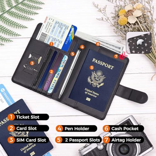 Image of Melsbrinna Rfid Passport Holder for Travel women /Men, Cute Passport Wallet Rfid Blocking Card Slots, Rfid Passport Cover /CaseTravel Wallet, Passport Book Holder (1, floral black a)