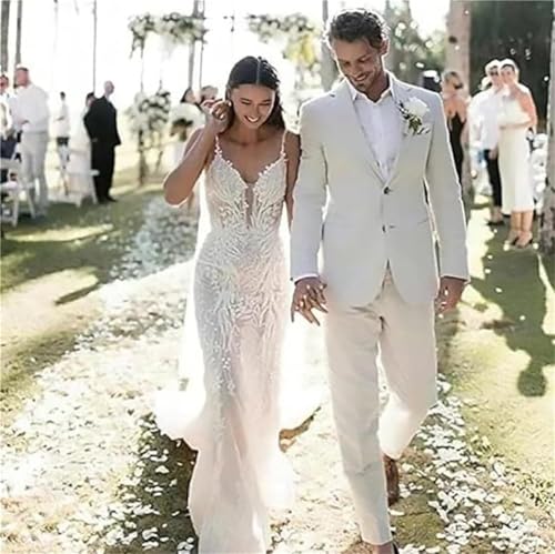 Linen Suit Set for Men,Men's Slim Fit 2 Piece Suit,Casual Wedding Summer Beach Party Blazer Pants Set2