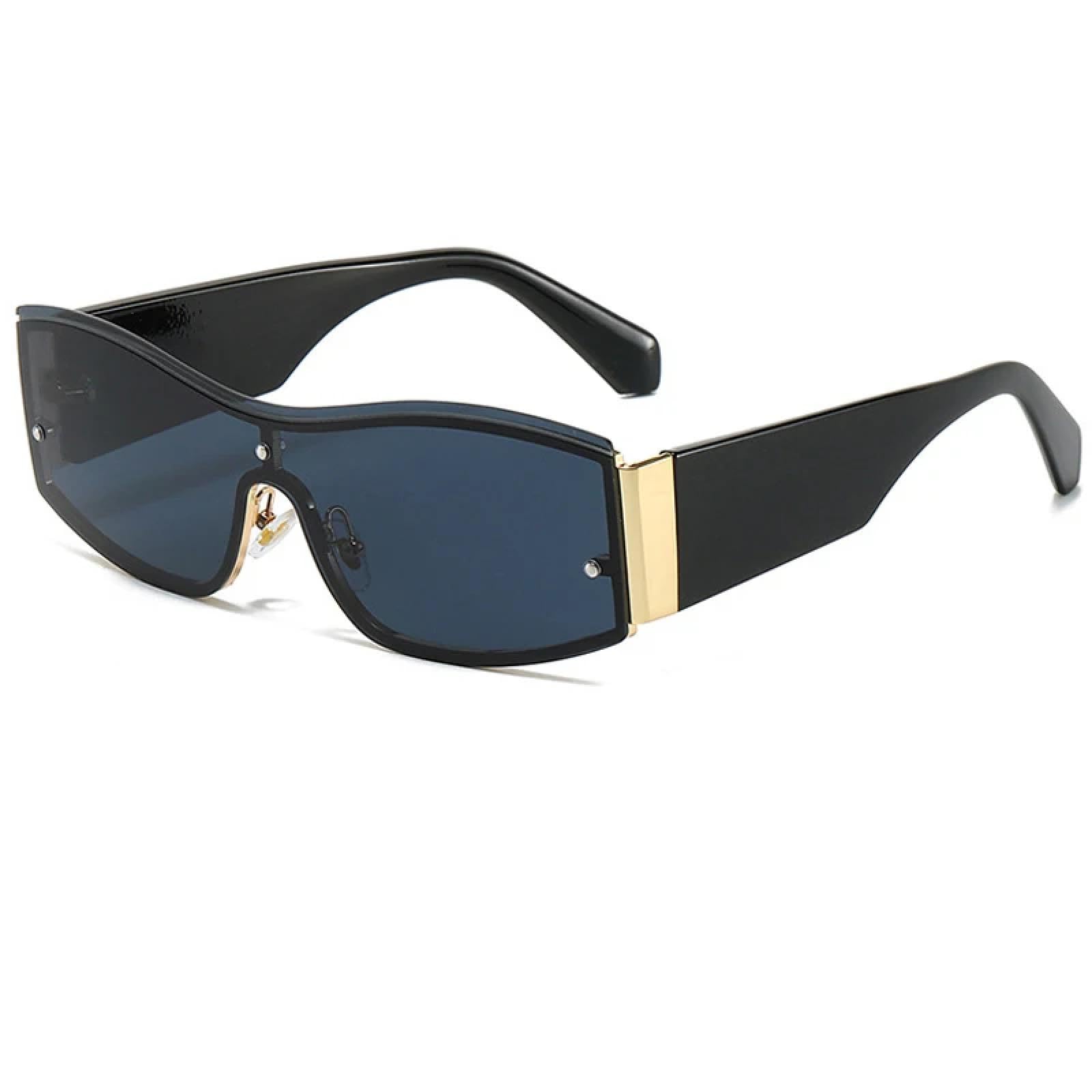 Lunettes de soleil de luxe monobloc mixtes or et noir style sans monture - 7