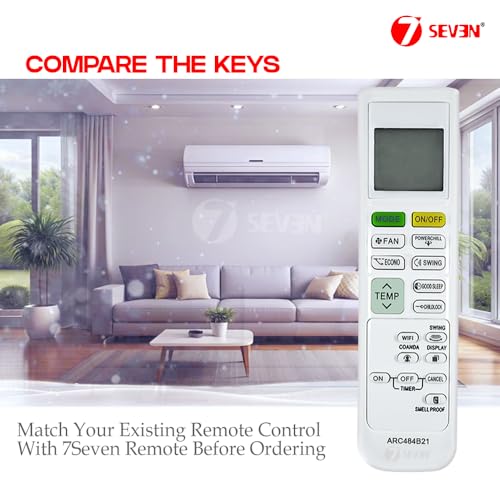 Image of 7SEVEN Compatible with Daikin AC Remote Control ARC484B21 Model 214B Suitable for Split and Window 1 1.5 2 Ton Air Conditioner Remote - Match Keys Exactly to Replicate Genuine Remote Function