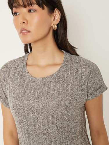 Image of Max Women's Cotton Regular Fit Textured Round Neck T-Shirt