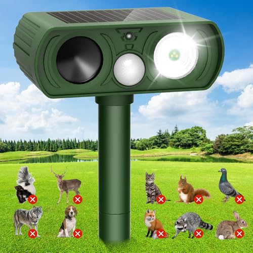Solar Ultrasonic Animal Repellent, Deer Repellent Devices Waterproof, Cat Repellent Outdoor with Motion Detection Squirrel Skunk Rabbit Dog Raccoon Deterrents Animal Repeller for Yard, 1 Pack, Green