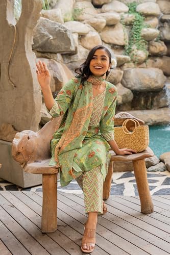 Image of MIRCHI FASHION Women's Straight Fit Pure Cotton Floral Printed Kurta Set with Dupatta and Pant
