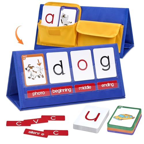 Image of Gamenote Word Building Desktop Pocket Chart Tent Flash Cards Kit - CVC Words Phonics Games Blending Board for Kindergarten Reading and Spelling