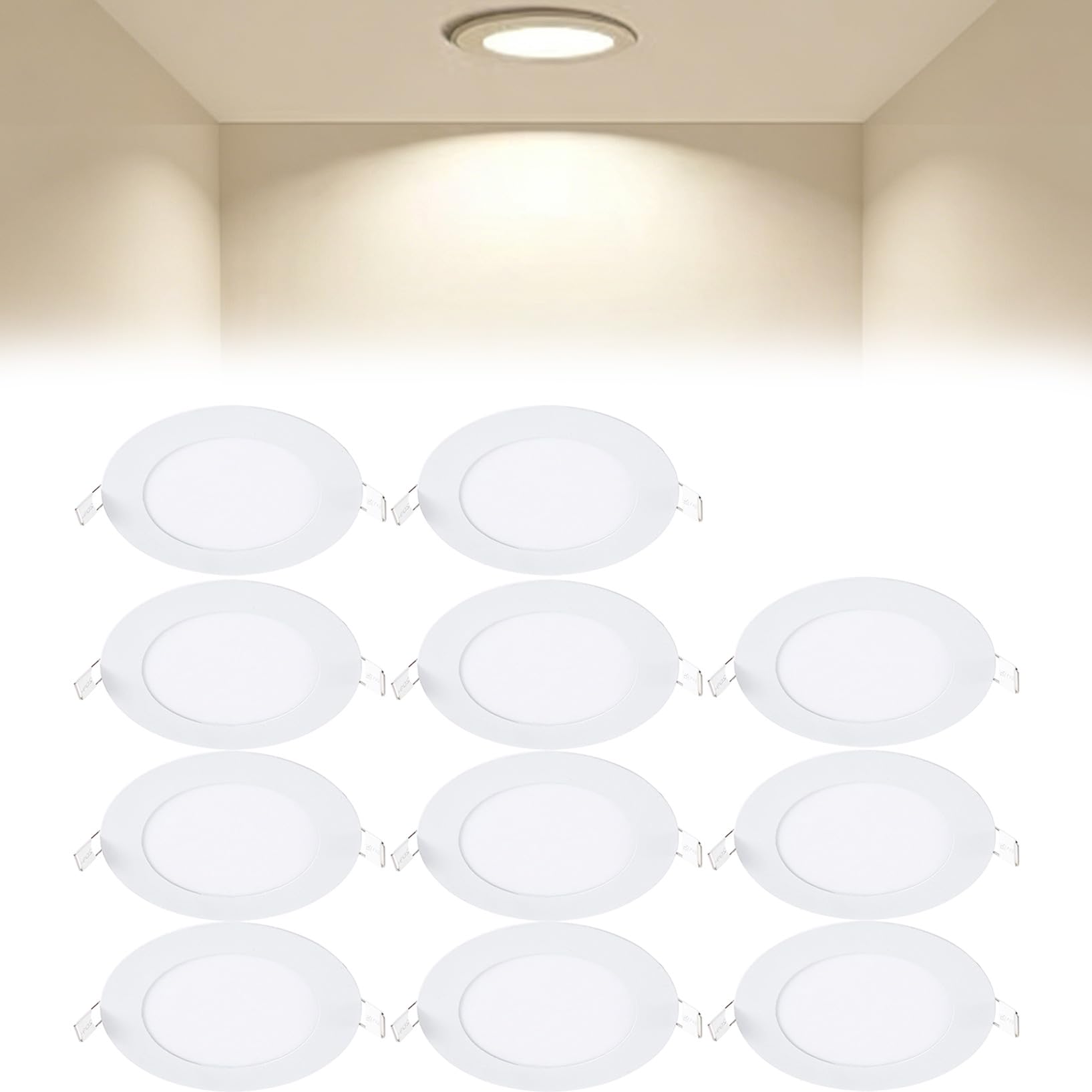 VOGHMOLD 6W Ultra Slim LED Downlight 5 inch, 4000K Recessed Ceiling Light, Cut Φ105-110mm, AC85-265V Flush Mount Spotlights Aluminum Round Panel Lights for Office Hallway, 11 Pack