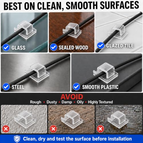 50 unidades de clips adhesivos transparentes para cables – organizador invisible de cables y sujetacables para escritorio de vidrio, pared y hogar miniatura 6