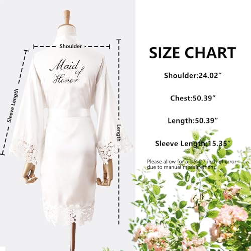 Image of Women's Long Bride Bridesmaid Robes with Lace Trim Embroidery Bridal Silky Satin Kimono Wedding Party Bathrobe