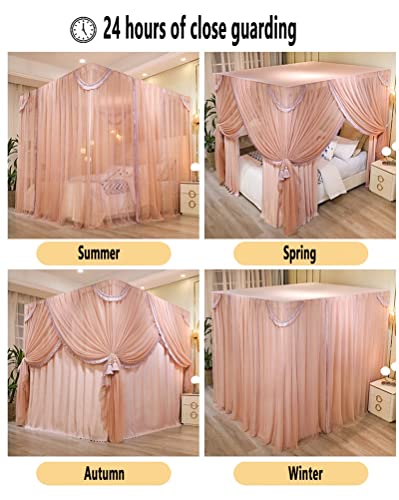 Moustiquaire à baldaquin 2 en 1 rose marron 150x200 cm avec support métal