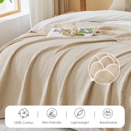 Image of EMME Muslin Cotton Blanket Adults Heather Beige Super King 120 inchx94 inch