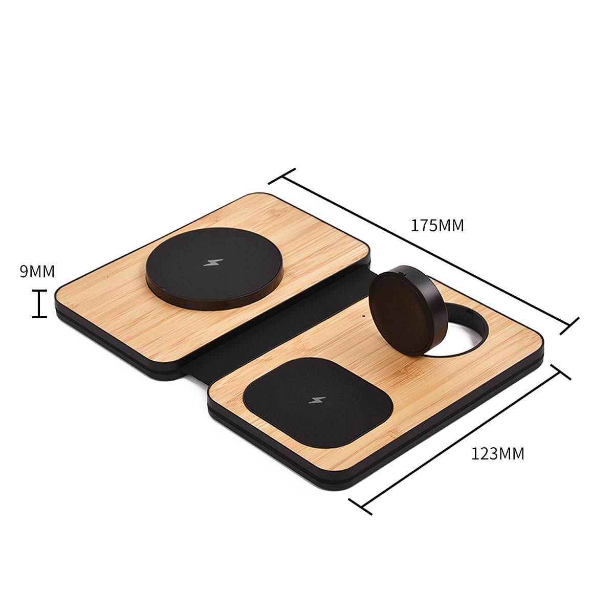 Stazione di ricarica 3 in 1 per dispositivi Apple, caricabatterie wireless rapido sicuro Mag, caricabatterie da viaggio pieghevole per telefoni cellulari serie 16-12, AirPods e iWatch Series (bambù)