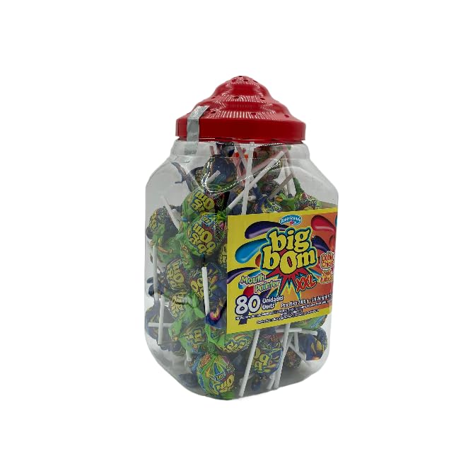 Generic Big Boom XXL Lollipops, Assorted Fruit Flavors - Blackberry, Orange, Strawberry, Lemon, 80 Units, 1760g