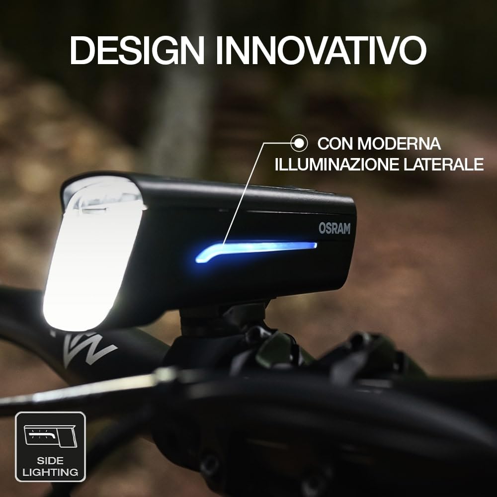 OSRAM LEDsBIKE RACE 100 SET,set di luci ricaricabili per bicicletta, set di luci a LED anteriori e posteriori con luce del freno, molteplici modalità di illuminazione, tre livelli di luminosità,100lux