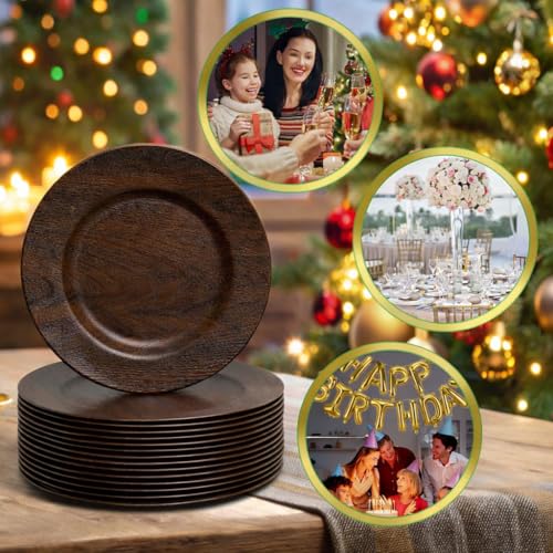 osgevei 50PCS 13in Charger Plates Bulk- Faux Wood Chargers for Dinner Plates- Brown Round Plastic Plate Chargers- Farmhouse Rustic Table Chargers for Wedding, Party,Halloween, Thanksgiving, Christmas by osgevei - Used condition - Image 7
