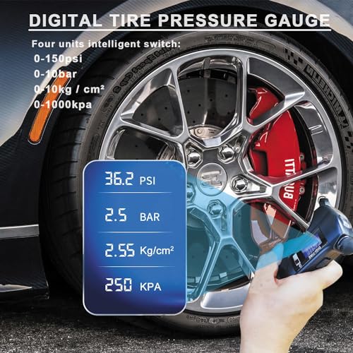 Image of ACEBON 4-in-1 Car Essentials, Window Breaker, Seat Belt Cutter, Flashlight and Tire Gauges for Tire Pressure with High Accuracy Sensor, for Car, Motorcycle, Bicycle, Orange