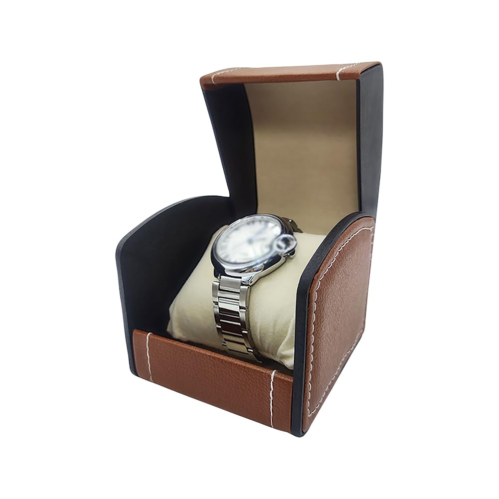 HugeDE Single PU Leather Watch Box Portable Travel Watch Case Bracelet Holder Box Watch Storage Gift Box Wristwatch Display Case with Removable Cushion Coffee