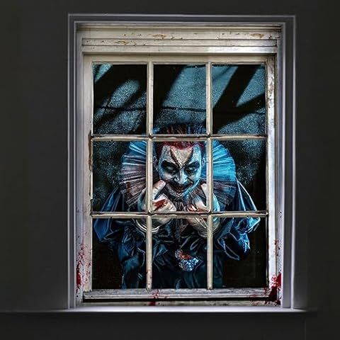Digi4U Halloween Window Decorations Halloween Curtain Scary Decor for Window Door,Halloween Party Decorations Indoor Outdoor (Clown) Cover