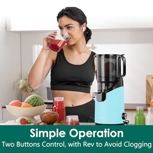 Image of Cold Press Juicer Machines, Slow Masticating Juicer with 5.3 inch Extra Large Feed Chute Fit Whole Fruits & Vegetables, Self Feeding Effortless for Batch Juicing, BPA Free 250W (BrightBlue,1.8L)