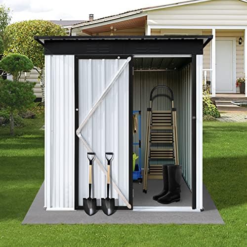 5×3 FT Outdoor Metal Storage Shed, Waterproof Garden Sheds with Lockable Door, Steel Tool Storage Buildings Shed & Outdoor Storage House for Backyard, Garden, Patio, Lawn, Trash Cans(Black & White)