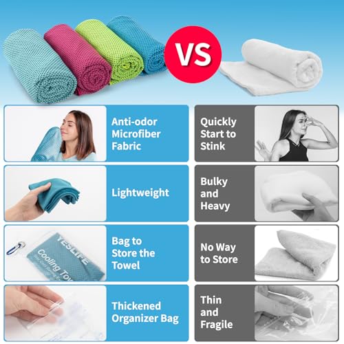 Image of YESLIFE 4-Pack Cooling Towels (40 inchx 12 inch), Cooling Neck Wraps, Ice Towel | Microfiber, Breathable, Lightweight, Super absorbent, For Yoga, Camping, Sports, Outdoors, Golf, Running, Gym, Travel