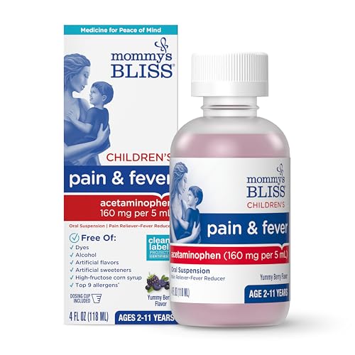Image of Mommy's Bliss Children's Liquid Acetaminophen - Kid Pain Reliever and Fever Reducer - Pediatrician-Recommended Active Ingredients - Dye-Free Medicine for Kids - Ages 2 and Up
