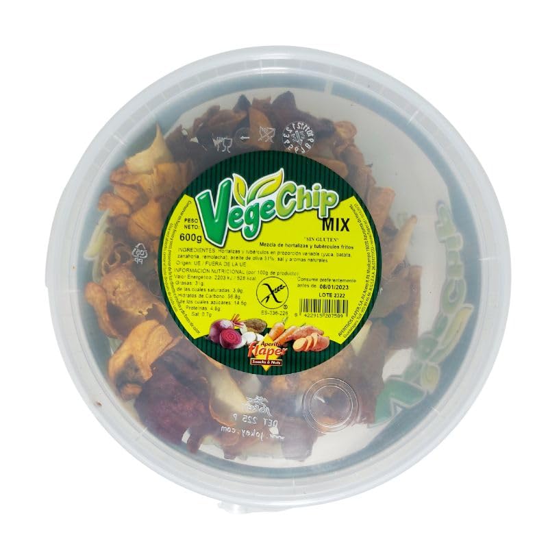 Vegechips | Snacks Mix de Yuca, Batata, Zanahoria y Remolacha | Formato tarro reutilizable 600g