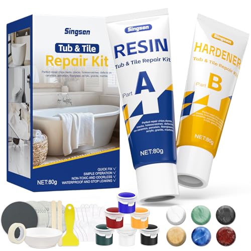Bath & Tile Repair Kit 80g Ceramic tile repair kit for bathtubs Shower Trays Sinks & countertops (6 Colours Included) epoxy fixes chips cracks & scratches on porcelain marble granite