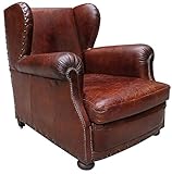  Casa Padrino Fauteuil en Cuir véritable Rouge/Marron 87 x 100 x 93 cm