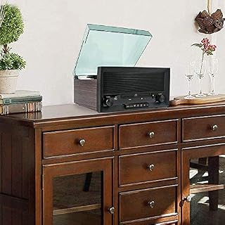 8-in-1 Vintage Vinyl Record Player Stereo System with 3-Speed Turntable, Bluetooth, AM/FM Radio, CD, Aux in, RCA… – Image 3