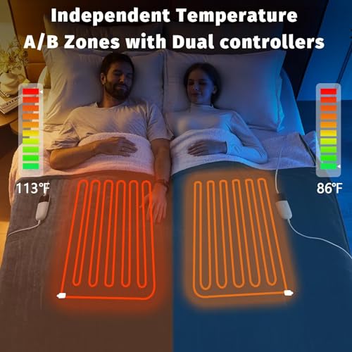 King Size Heated Electric Blanket - 90" x 108" with Dual Control, 10 Heating Levels & 8 Hours Auto Off, Soft Warm Flannel Gifts with Over-Heat Protection, ETL & FCC Certified